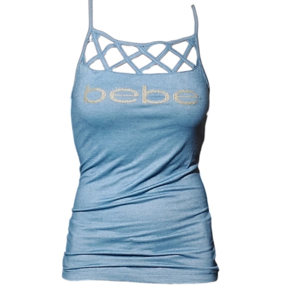 Bebe tank top cut out strappy blue brand new with tags Blue Bling Tank
